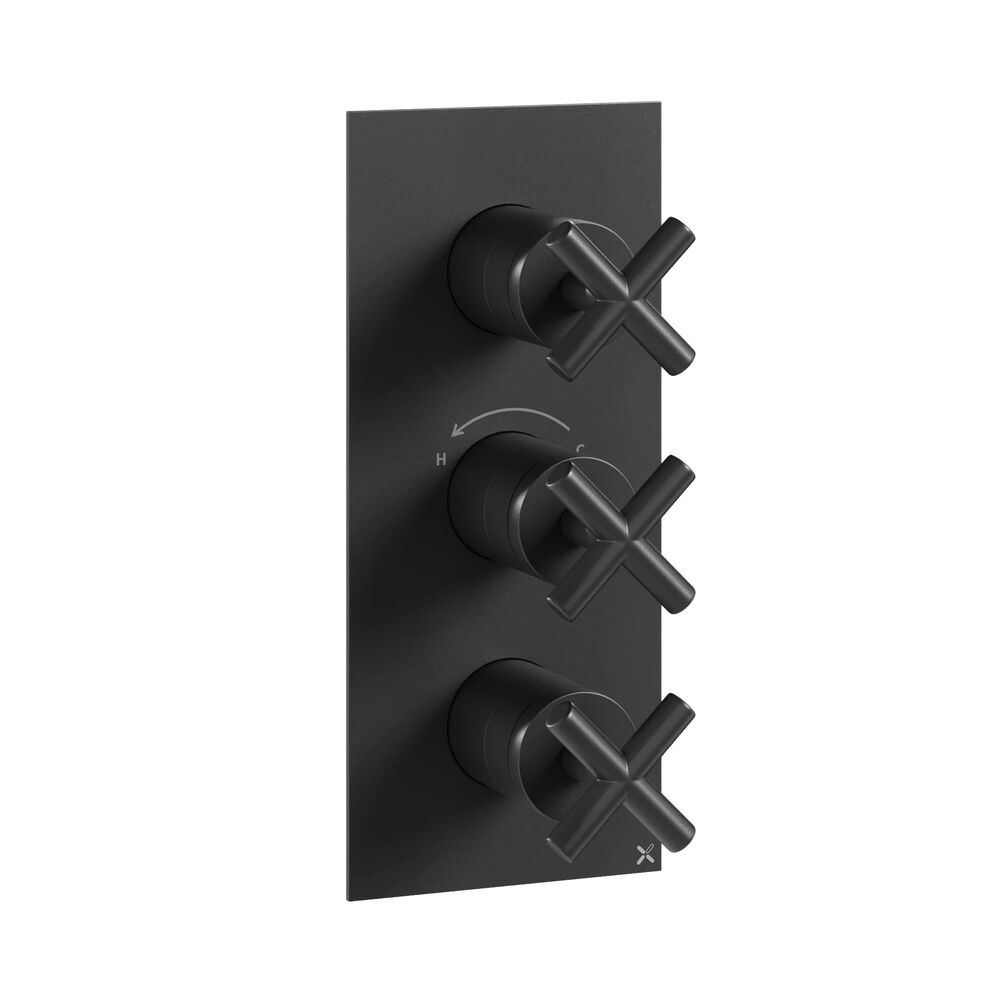 Crosswater MPRO Crosshead Matt Black 2 Outlet 3 Handle Shower Valve